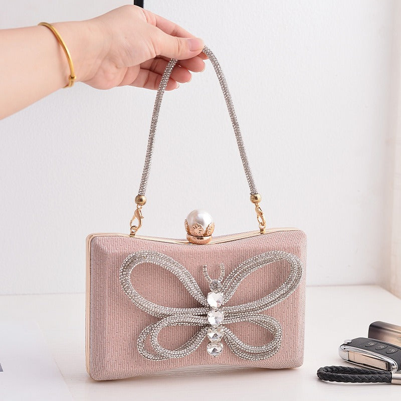 Cross border Hot Style Banquet Bag Versatile Temperament Dress Bowtie Evening Bag Handheld Oblique Straddle Bag Female