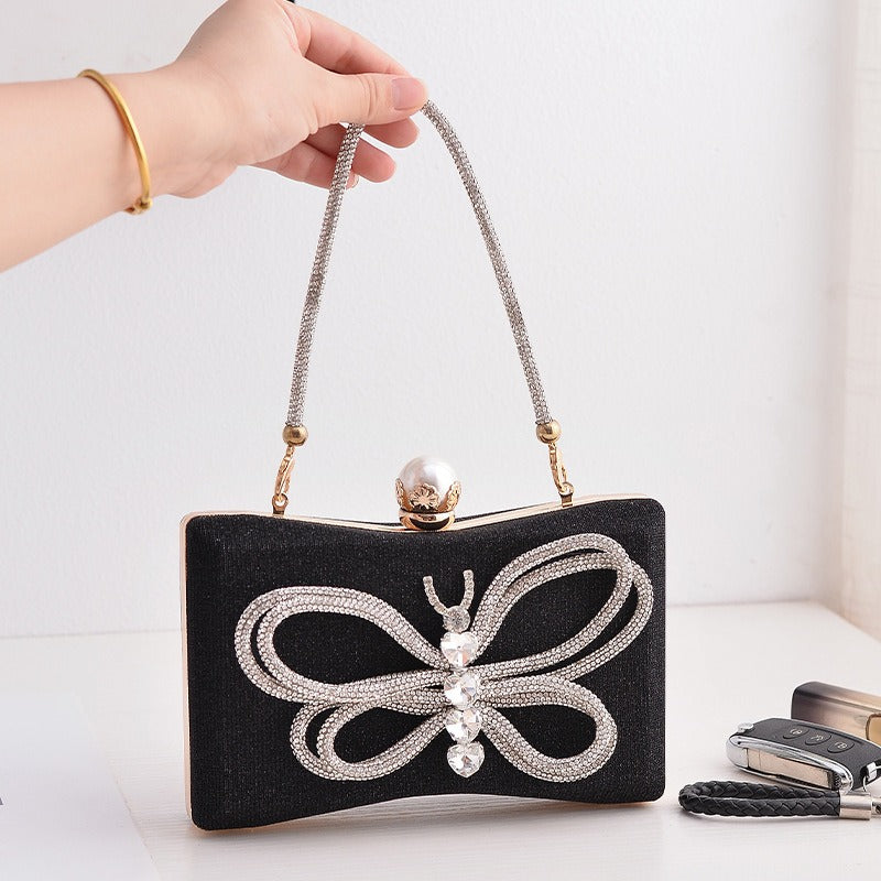 Cross border Hot Style Banquet Bag Versatile Temperament Dress Bowtie Evening Bag Handheld Oblique Straddle Bag Female