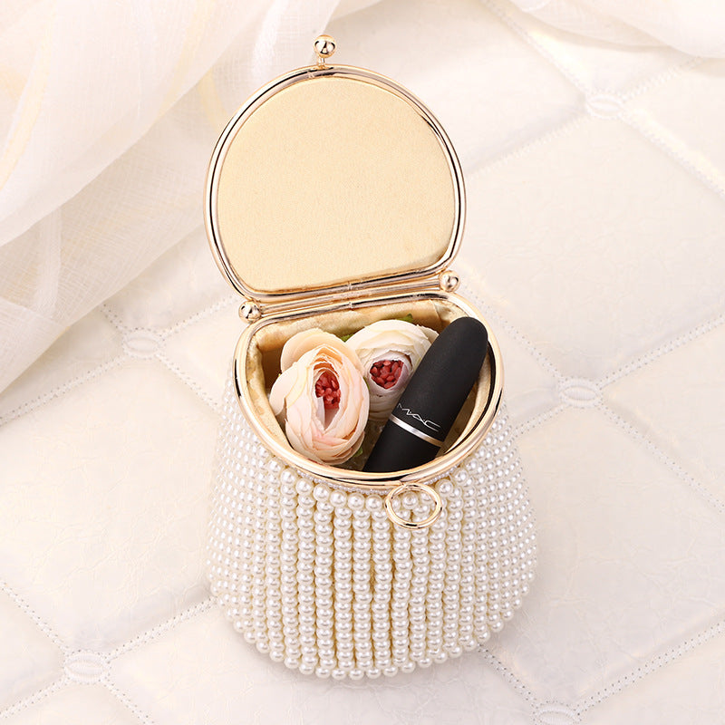 New Pearl Evening Bag Net Red Mini Portable Evening Bag Niche Bag Diy Pearl Bucket Bag