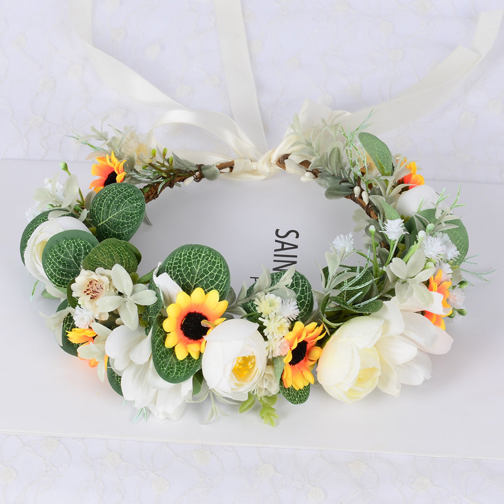 Fairy Wreath Simulation Sunflower Starry Sky Eucalyptus Headwear Bridal Wedding Photography Headset Wreath