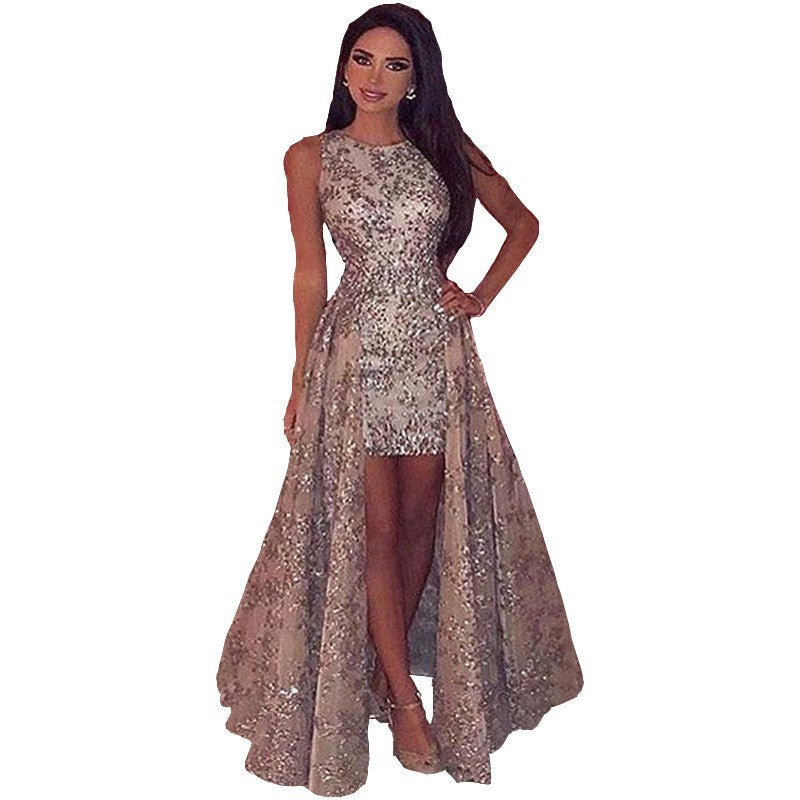 Sparkle Sequin Evening Dress for Women, Sexy High-Slit Formal Gown French Elegant Dress