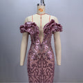 European and American style pink sexy and charming mesh evening dress