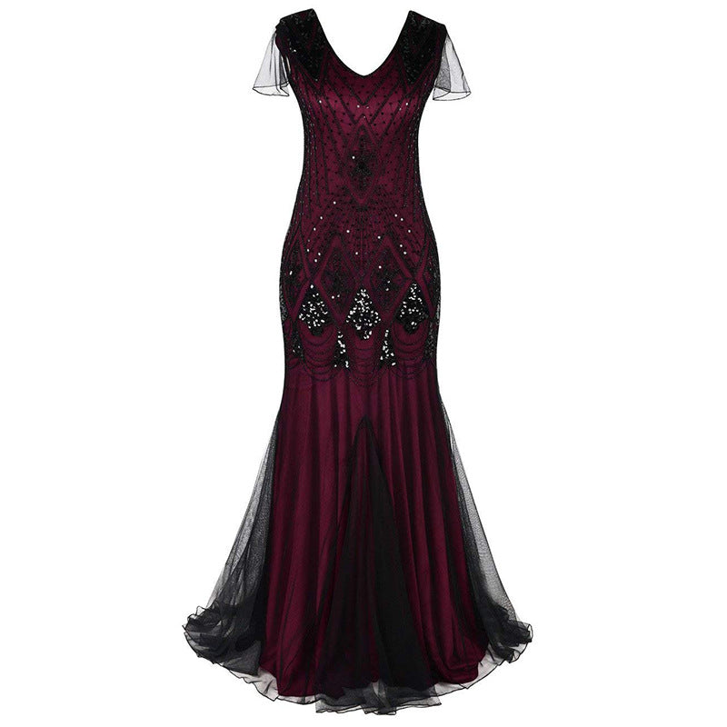 Sequin Dress Retro Dress Large Size Banquet European and American Wedding Dresses