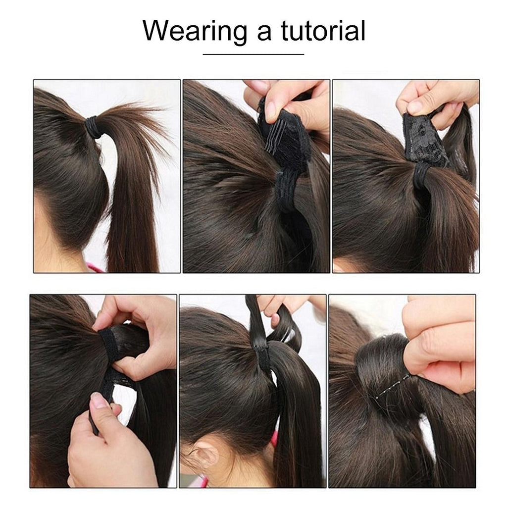 NNEIDS 30 Long Straight Hair Wig Ponytail With Invisible Bandage Style