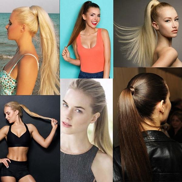 NNEIDS 30 Long Straight Hair Wig Ponytail With Invisible Bandage Style