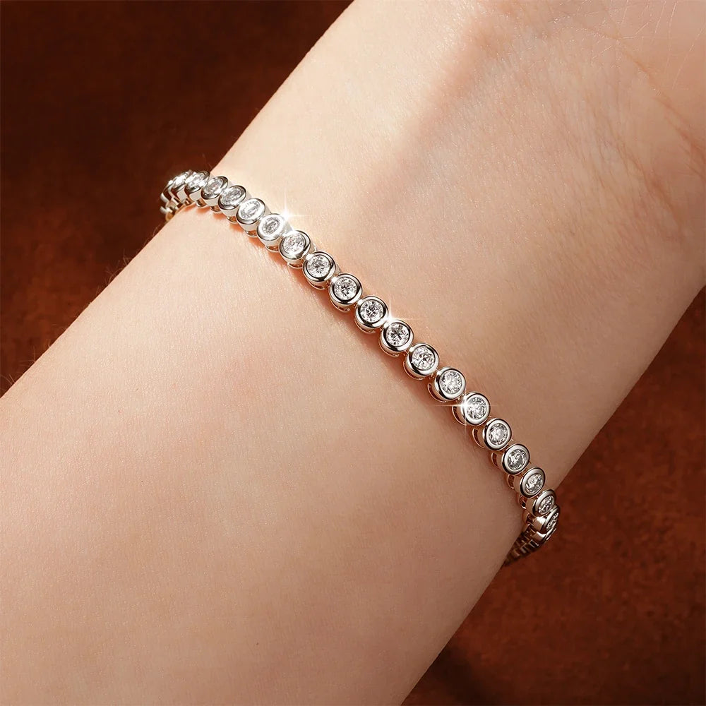 14K Gold Filled 2.5mm Moissanite Tennis Bracelet – Round Bezel Chain Bracelet for Women
